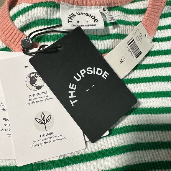The Upside Tropez Lyla Knit Tee Green White Medium Stripes Organic Cotton NWT - Picture 2 of 8
